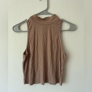 Brown Mock Neck Cropped Tank Top